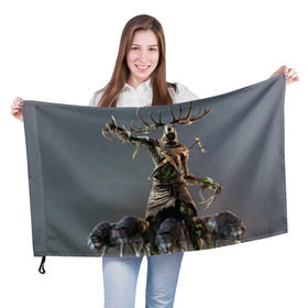 Флаг 3D с принтом Леший в Екатеринбурге, 100% полиэстер | плотность ткани — 95 г/м2, размер — 67 х 109 см. Принт наносится с одной стороны | gerald | wild hunt | witcher | ведьмак | геральд | дикая охота