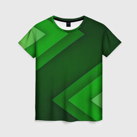 Женская футболка 3D с принтом Зелёные стрелы в Екатеринбурге, 100% полиэфир ( синтетическое хлопкоподобное полотно) | прямой крой, круглый вырез горловины, длина до линии бедер | геометрия | зеленый | полосы