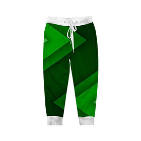 Детские брюки 3D с принтом Зелёные стрелы в Екатеринбурге, 100% полиэстер | манжеты по низу, эластичный пояс регулируется шнурком, по бокам два кармана без застежек, внутренняя часть кармана из мелкой сетки | Тематика изображения на принте: геометрия | зеленый | полосы