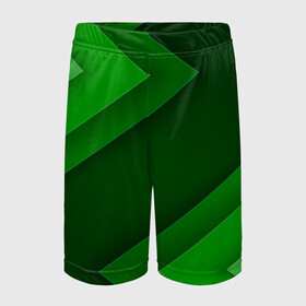 Детские спортивные шорты 3D с принтом Зелёные стрелы в Екатеринбурге,  100% полиэстер
 | пояс оформлен широкой мягкой резинкой, ткань тянется
 | Тематика изображения на принте: геометрия | зеленый | полосы