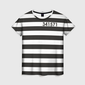 Женская футболка 3D с принтом Заключенный в Екатеринбурге, 100% полиэфир ( синтетическое хлопкоподобное полотно) | прямой крой, круглый вырез горловины, длина до линии бедер | заключенный | полосатый | тюремная форма | форма