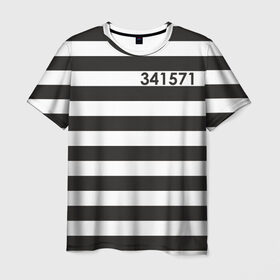 Мужская футболка 3D с принтом Заключенный в Екатеринбурге, 100% полиэфир | прямой крой, круглый вырез горловины, длина до линии бедер | заключенный | полосатый | тюремная форма | форма