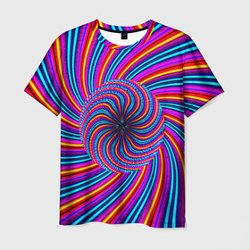 Мужская футболка 3D с принтом Радуга в Екатеринбурге, 100% полиэфир | прямой крой, круглый вырез горловины, длина до линии бедер | краска | линии | цветные