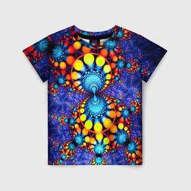 Детская футболка 3D с принтом Узорный фон в Екатеринбурге, 100% гипоаллергенный полиэфир | прямой крой, круглый вырез горловины, длина до линии бедер, чуть спущенное плечо, ткань немного тянется | круги | разноцветный | фракталы | яркий