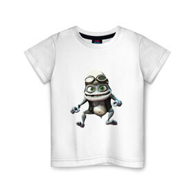 Детская футболка хлопок с принтом Сумасшедшая лягушка гонщик в Екатеринбурге, 100% хлопок | круглый вырез горловины, полуприлегающий силуэт, длина до линии бедер | crazy frog | байкер | мотоцикл
