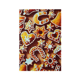 Обложка для паспорта матовая кожа с принтом Новогоднее печенье в Екатеринбурге, натуральная матовая кожа | размер 19,3 х 13,7 см; прозрачные пластиковые крепления | оранжевый | печенье | сладости | хлебные