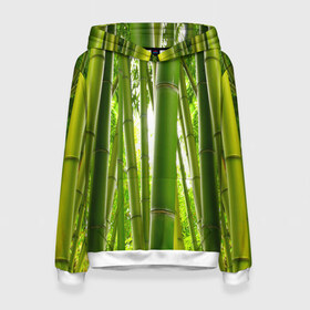 Женская толстовка 3D с принтом Бамбук в Екатеринбурге, 100% полиэстер  | двухслойный капюшон со шнурком для регулировки, мягкие манжеты на рукавах и по низу толстовки, спереди карман-кенгуру с мягким внутренним слоем. | бамбук | зеленая | растения