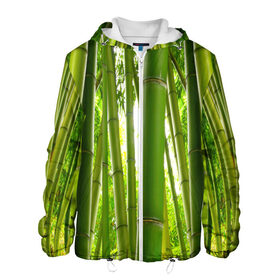 Мужская куртка 3D с принтом Бамбук в Екатеринбурге, ткань верха — 100% полиэстер, подклад — флис | прямой крой, подол и капюшон оформлены резинкой с фиксаторами, два кармана без застежек по бокам, один большой потайной карман на груди. Карман на груди застегивается на липучку | бамбук | зеленая | растения