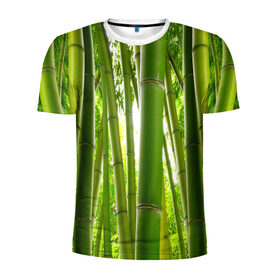 Мужская футболка 3D спортивная с принтом Бамбук в Екатеринбурге, 100% полиэстер с улучшенными характеристиками | приталенный силуэт, круглая горловина, широкие плечи, сужается к линии бедра | бамбук | зеленая | растения