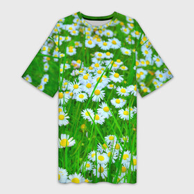 Платье-футболка 3D с принтом Ромашки в Екатеринбурге,  |  | поле | природа | ромашка | цветы