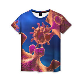 Женская футболка 3D с принтом Бактерия в Екатеринбурге, 100% полиэфир ( синтетическое хлопкоподобное полотно) | прямой крой, круглый вырез горловины, длина до линии бедер | биология | вирус | медицина | микроб