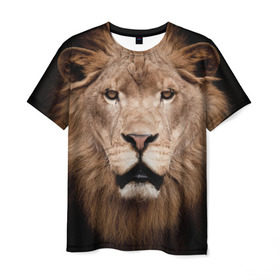 Мужская футболка 3D с принтом Царь зверей в Екатеринбурге, 100% полиэфир | прямой крой, круглый вырез горловины, длина до линии бедер | власть | дикая кошка | животное | король джунглей | лев | львица | мощь | мудрость | охотник | сила | хитрость | хищник | царь зверей