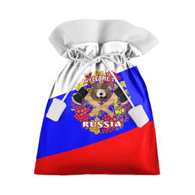 Подарочный 3D мешок с принтом Добро пожаловать в Россию в Екатеринбурге, 100% полиэстер | Размер: 29*39 см | Тематика изображения на принте: russia | welcome | медведь | россия | хохлома