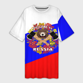 Платье-футболка 3D с принтом Добро пожаловать в Россию в Екатеринбурге,  |  | russia | welcome | медведь | россия | хохлома