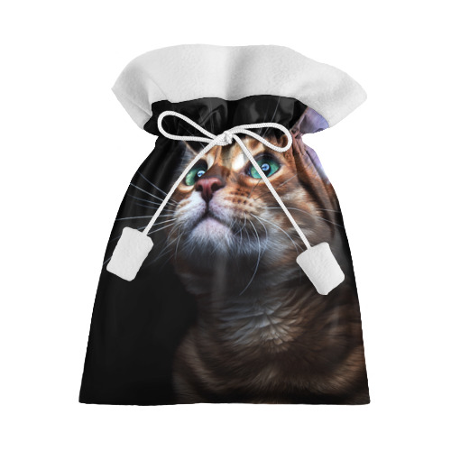 Подарочный 3D мешок с принтом Милый котик в Екатеринбурге, 100% полиэстер | Размер: 29*39 см | Тематика изображения на принте: кошка | темный | фото