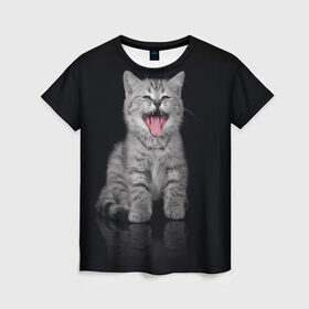 Женская футболка 3D с принтом Котёнок в Екатеринбурге, 100% полиэфир ( синтетическое хлопкоподобное полотно) | прямой крой, круглый вырез горловины, длина до линии бедер | киса | киска | котёнок | котик | котяра | кошак | кошка | маленький | милый | мяу | няша | пушистый | сладкий | смешной | хороший