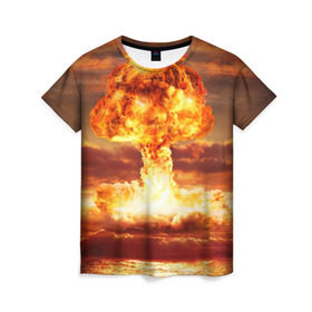 Женская футболка 3D с принтом Атомный взрыв в Екатеринбурге, 100% полиэфир ( синтетическое хлопкоподобное полотно) | прямой крой, круглый вырез горловины, длина до линии бедер | агрессия | атомный взрыв | водородная бомба | вспышка | гриб | огонь | пламя | ударная волна | уничтожение | урон | ядерный удар