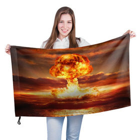 Флаг 3D с принтом Атомный взрыв в Екатеринбурге, 100% полиэстер | плотность ткани — 95 г/м2, размер — 67 х 109 см. Принт наносится с одной стороны | агрессия | атомный взрыв | водородная бомба | вспышка | гриб | огонь | пламя | ударная волна | уничтожение | урон | ядерный удар