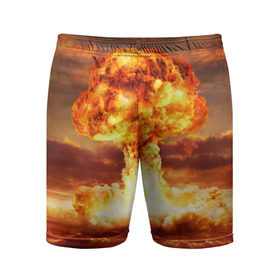Мужские шорты 3D спортивные с принтом Атомный взрыв в Екатеринбурге,  |  | Тематика изображения на принте: агрессия | атомный взрыв | водородная бомба | вспышка | гриб | огонь | пламя | ударная волна | уничтожение | урон | ядерный удар
