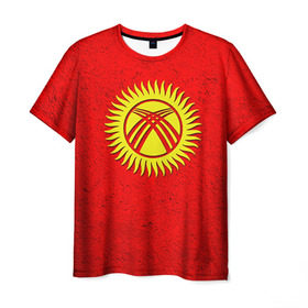 Мужская футболка 3D с принтом Киргизия в Екатеринбурге, 100% полиэфир | прямой крой, круглый вырез горловины, длина до линии бедер | киргиз | киргизия | киргизский | кыргызстан | национальный | нация | флаг | флаги