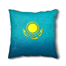 Подушка 3D с принтом Флаг Казахстана в Екатеринбурге, наволочка – 100% полиэстер, наполнитель – холлофайбер (легкий наполнитель, не вызывает аллергию). | состоит из подушки и наволочки. Наволочка на молнии, легко снимается для стирки | казах | казахский | казахстан | национальный | нация | республика | рк | флаг | флаги