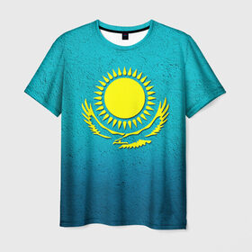 Мужская футболка 3D с принтом Флаг Казахстана в Екатеринбурге, 100% полиэфир | прямой крой, круглый вырез горловины, длина до линии бедер | казах | казахский | казахстан | национальный | нация | республика | рк | флаг | флаги