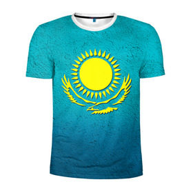 Мужская футболка 3D спортивная с принтом Флаг Казахстана в Екатеринбурге, 100% полиэстер с улучшенными характеристиками | приталенный силуэт, круглая горловина, широкие плечи, сужается к линии бедра | Тематика изображения на принте: казах | казахский | казахстан | национальный | нация | республика | рк | флаг | флаги