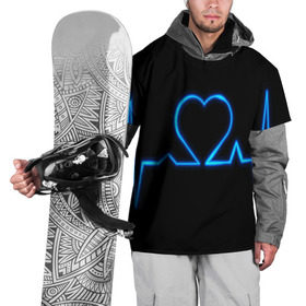 Накидка на куртку 3D с принтом Ритм сердца в Екатеринбурге, 100% полиэстер |  | Тематика изображения на принте: ритм | сердце | синяя | черная | электро