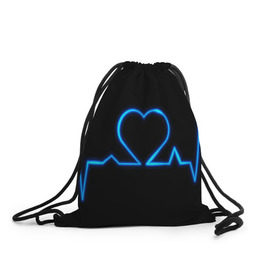 Рюкзак-мешок 3D с принтом Ритм сердца в Екатеринбурге, 100% полиэстер | плотность ткани — 200 г/м2, размер — 35 х 45 см; лямки — толстые шнурки, застежка на шнуровке, без карманов и подкладки | ритм | сердце | синяя | черная | электро