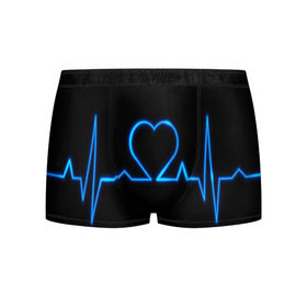 Мужские трусы 3D с принтом Ритм сердца в Екатеринбурге, 50% хлопок, 50% полиэстер | классическая посадка, на поясе мягкая тканевая резинка | Тематика изображения на принте: ритм | сердце | синяя | черная | электро