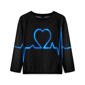 Детский лонгслив 3D с принтом Ритм сердца в Екатеринбурге, 100% полиэстер | длинные рукава, круглый вырез горловины, полуприлегающий силуэт
 | ритм | сердце | синяя | черная | электро