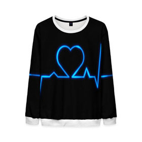 Мужской свитшот 3D с принтом Ритм сердца в Екатеринбурге, 100% полиэстер с мягким внутренним слоем | круглый вырез горловины, мягкая резинка на манжетах и поясе, свободная посадка по фигуре | Тематика изображения на принте: ритм | сердце | синяя | черная | электро