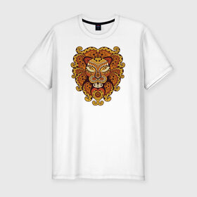 Мужская футболка премиум с принтом Лев в Екатеринбурге, 92% хлопок, 8% лайкра | приталенный силуэт, круглый вырез ворота, длина до линии бедра, короткий рукав | Тематика изображения на принте: абстракт | голова животного | голова льва | животные | лев
