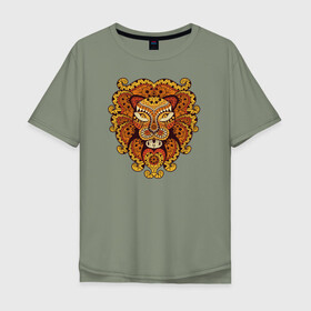 Мужская футболка хлопок Oversize с принтом Лев в Екатеринбурге, 100% хлопок | свободный крой, круглый ворот, “спинка” длиннее передней части | абстракт | голова животного | голова льва | животные | лев