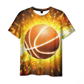 Мужская футболка 3D с принтом Баскетбольный мяч в Екатеринбурге, 100% полиэфир | прямой крой, круглый вырез горловины, длина до линии бедер | взрыв | искры | огонь | пламя