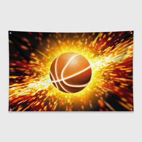 Флаг-баннер с принтом Баскетбольный мяч в Екатеринбурге, 100% полиэстер | размер 67 х 109 см, плотность ткани — 95 г/м2; по краям флага есть четыре люверса для крепления | взрыв | искры | огонь | пламя