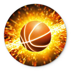 Коврик круглый с принтом Баскетбольный мяч в Екатеринбурге, резина и полиэстер | круглая форма, изображение наносится на всю лицевую часть | взрыв | искры | огонь | пламя
