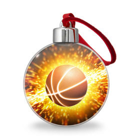 Ёлочный шар с принтом Баскетбольный мяч в Екатеринбурге, Пластик | Диаметр: 77 мм | взрыв | искры | огонь | пламя