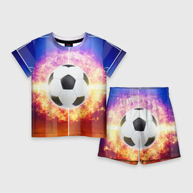 Детский костюм с шортами 3D с принтом Футбол  моя страсть в Екатеринбурге,  |  | Тематика изображения на принте: soccer | взрыв | газон | искры | лига чемпионов | любимая игра | моя жизнь | мяч | огонь | пламя | площадка | развлечение | рфпл | страсть | тренировка | увлечение | футбол | футбольное поле | хобби