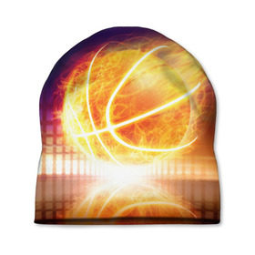 Шапка 3D с принтом Огненный мяч в Екатеринбурге, 100% полиэстер | универсальный размер, печать по всей поверхности изделия | streetball | баскетбол | взрыв | искры | любимая игра | моя жизнь | мяч | огонь | пламя | развлечение | страсть | тренировка | увлечение | хобби