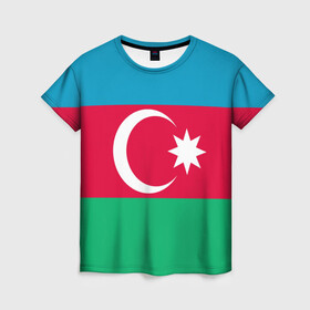 Женская футболка 3D с принтом Азербайджан в Екатеринбурге, 100% полиэфир ( синтетическое хлопкоподобное полотно) | прямой крой, круглый вырез горловины, длина до линии бедер | страна | флаг