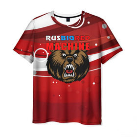 Мужская футболка 3D с принтом Rus big red maсhine в Екатеринбурге, 100% полиэфир | прямой крой, круглый вырез горловины, длина до линии бедер | Тематика изображения на принте: red maсhine | красная машина | сборная россии | хоккей
