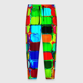 Мужские брюки 3D с принтом Кубики в Екатеринбурге, 100% полиэстер | манжеты по низу, эластичный пояс регулируется шнурком, по бокам два кармана без застежек, внутренняя часть кармана из мелкой сетки | квадрат | краска | кубики | текстуры