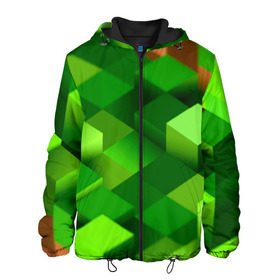 Мужская куртка 3D с принтом Minecraft в Екатеринбурге, ткань верха — 100% полиэстер, подклад — флис | прямой крой, подол и капюшон оформлены резинкой с фиксаторами, два кармана без застежек по бокам, один большой потайной карман на груди. Карман на груди застегивается на липучку | green | зеленый