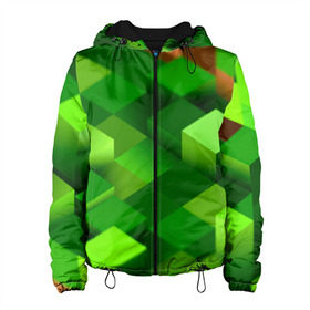 Женская куртка 3D с принтом Minecraft в Екатеринбурге, ткань верха — 100% полиэстер, подклад — флис | прямой крой, подол и капюшон оформлены резинкой с фиксаторами, два кармана без застежек по бокам, один большой потайной карман на груди. Карман на груди застегивается на липучку | green | зеленый