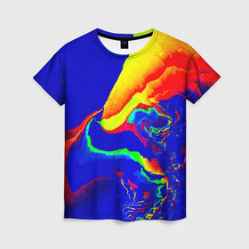 Женская футболка 3D с принтом Краска в Екатеринбурге, 100% полиэфир ( синтетическое хлопкоподобное полотно) | прямой крой, круглый вырез горловины, длина до линии бедер | абстракция красок | брызги | краска | цветные