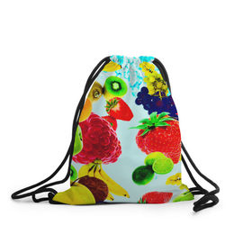 Рюкзак-мешок 3D с принтом Коктейль в Екатеринбурге, 100% полиэстер | плотность ткани — 200 г/м2, размер — 35 х 45 см; лямки — толстые шнурки, застежка на шнуровке, без карманов и подкладки | Тематика изображения на принте: лето | фрукты | цветной | ягоды | яркий