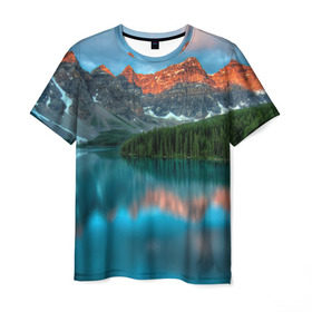 Мужская футболка 3D с принтом Неописуемая красота в Екатеринбурге, 100% полиэфир | прямой крой, круглый вырез горловины, длина до линии бедер | горы | канада | красота | лес | небо | облака | озеро | пейзаж | природа | речка
