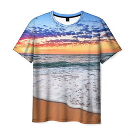 Мужская футболка 3D с принтом Красивый закат в Екатеринбурге, 100% полиэфир | прямой крой, круглый вырез горловины, длина до линии бедер | sunrise | sunset | волна | жара | закат | зной | красота | лето | море | океан | отдых | пена | песок | пляж | прибой | прилив | природа | рассвет | солнце