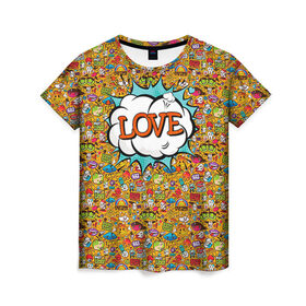 Женская футболка 3D с принтом Поп-арт 1 в Екатеринбурге, 100% полиэфир ( синтетическое хлопкоподобное полотно) | прямой крой, круглый вырез горловины, длина до линии бедер | love | pop art | искусство | комикс | любовь | поп арт